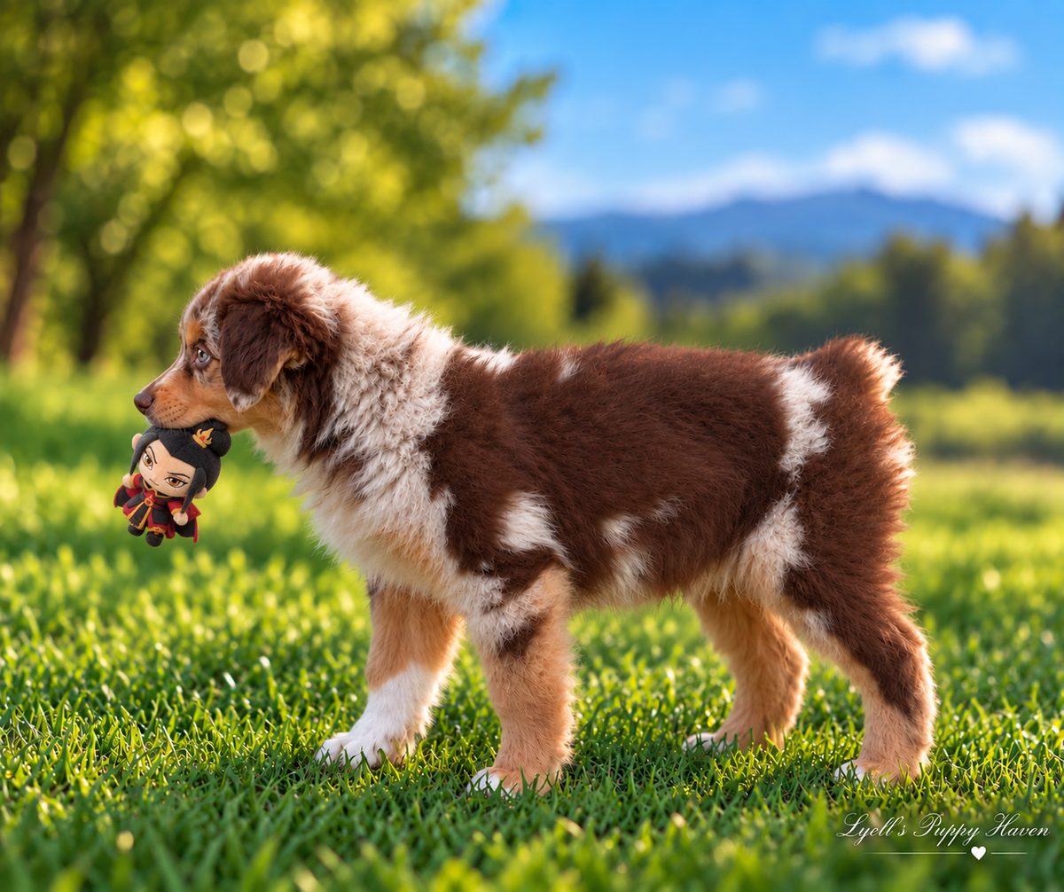 Zula, a Mini American Shepherd raised at Lyell's Puppy Haven